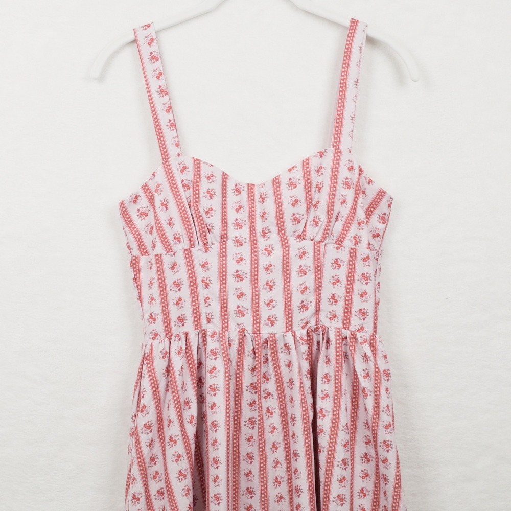 LAIT COLLECTION Floral Stripe Smocked Midi Dress Cottagecore Coquette S NWT - Picture 3 of 7
